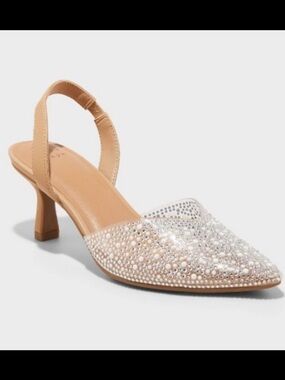•A NEW DAY• “Isabel” Embellished Slingback Kitten Heels - Clear size 7.5 // NIB
